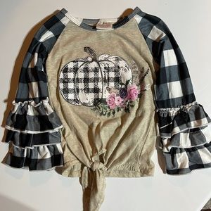 Girls Buffalo plaid pumpkin shirt. Size XS,2T
